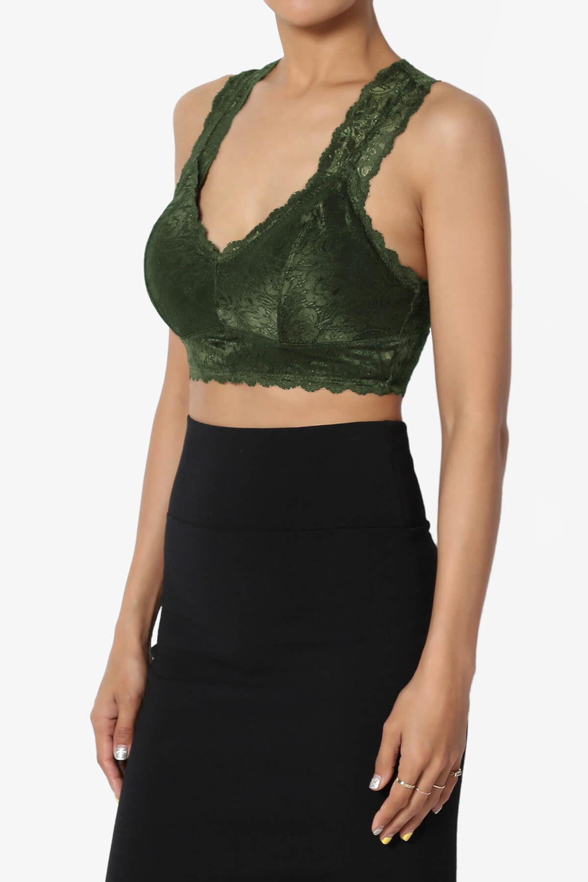 Baja Padded Lace Bralette Crop Tank Top ARMY GREEN_3