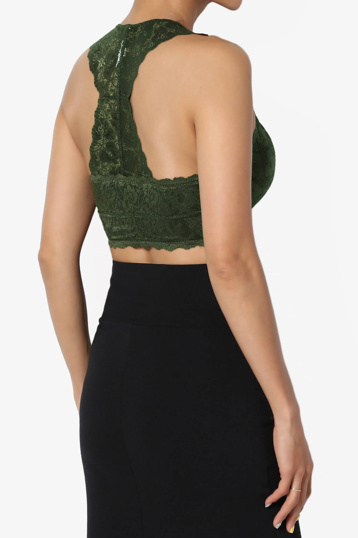 Baja Padded Lace Bralette Crop Tank Top ARMY GREEN_4