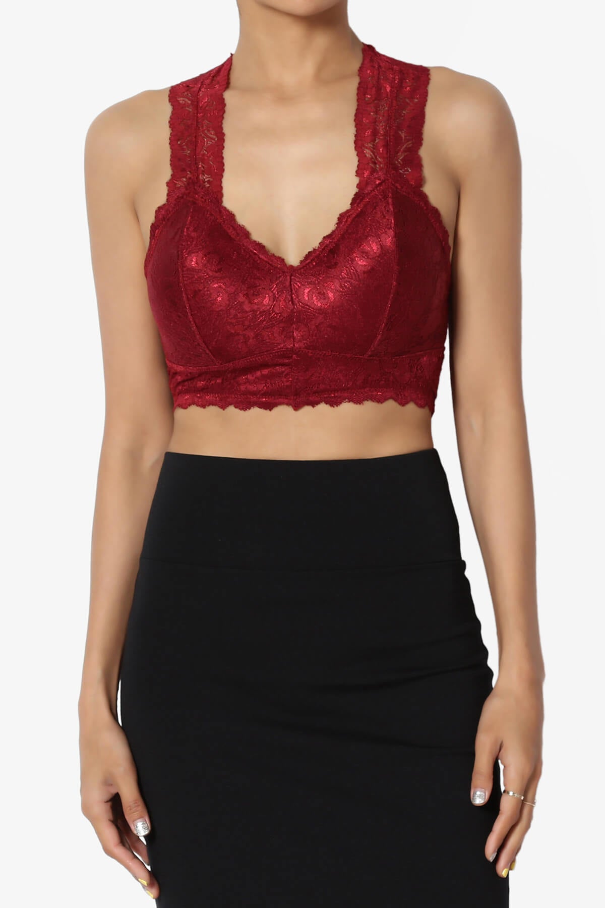 Baja Padded Lace Bralette Crop Tank Top BURGUNDY_1
