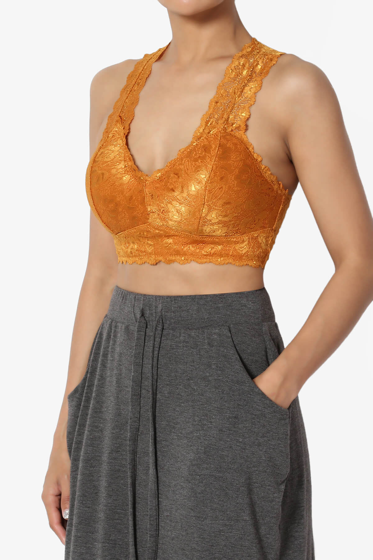 Baja Padded Lace Bralette Crop Tank Top D. MUSTARD_3