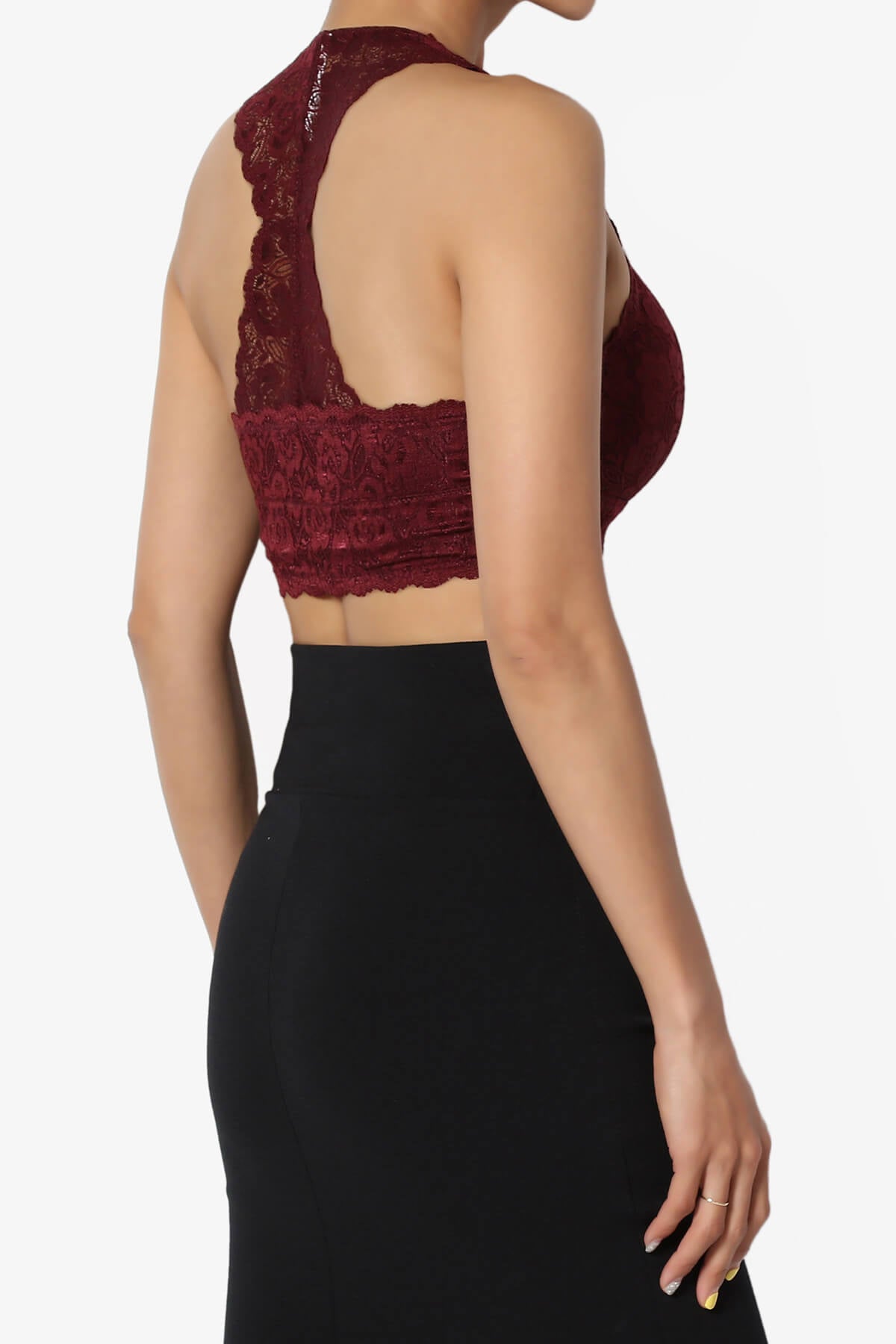 Baja Padded Lace Bralette Crop Tank Top DARK BURGUNDY_4