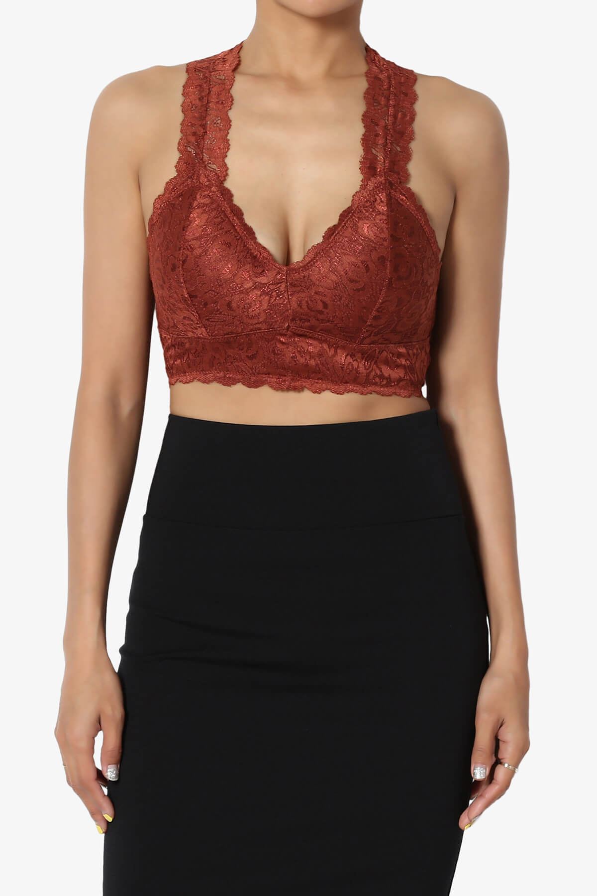 Baja Padded Lace Bralette Crop Tank Top DARK RUST_1