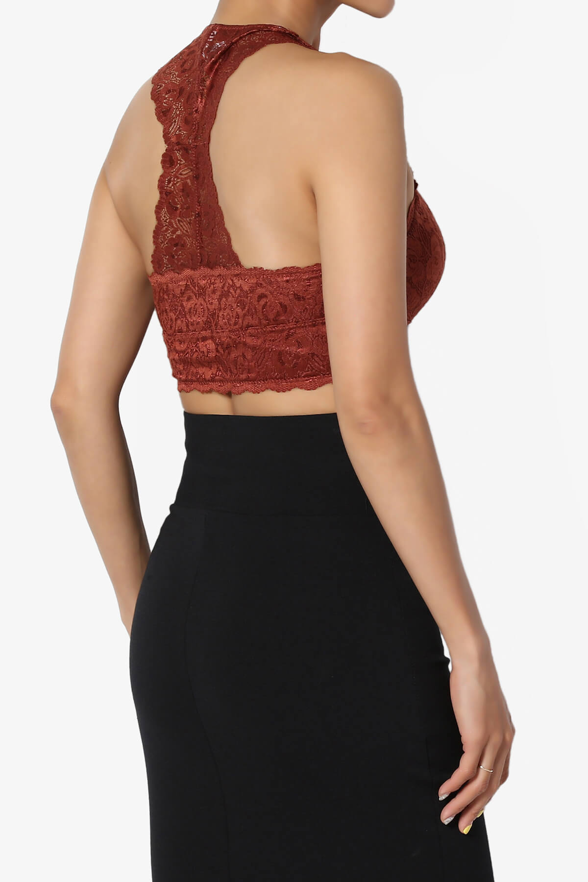 Baja Padded Lace Bralette Crop Tank Top DARK RUST_4