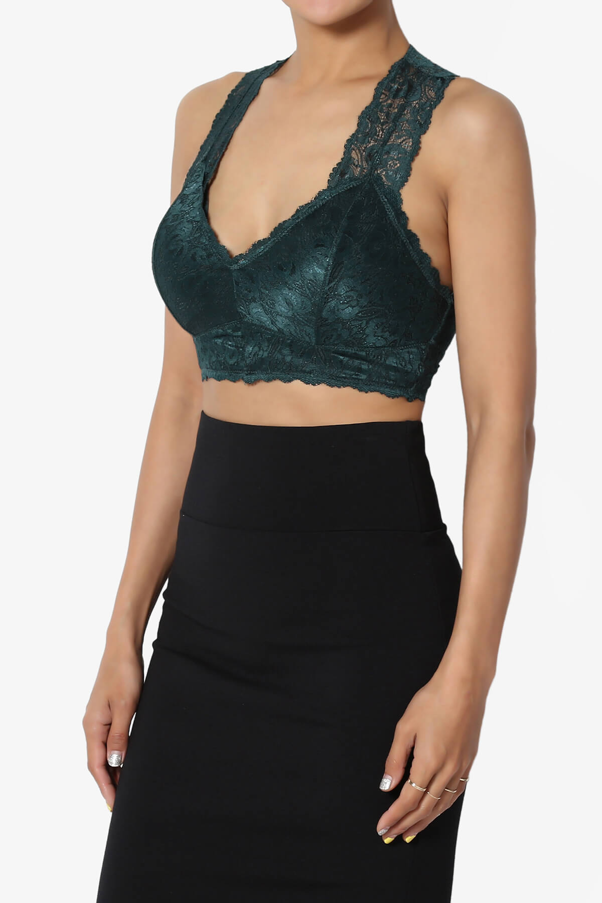 Baja Padded Lace Bralette Crop Tank Top HUNTER GREEN_3
