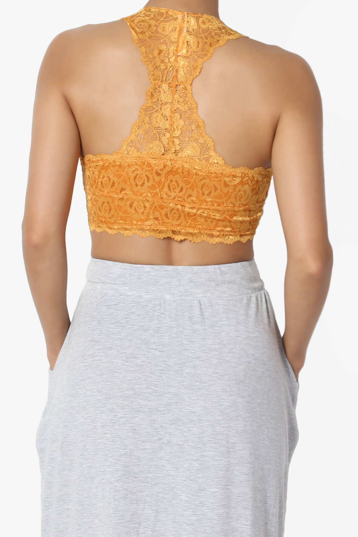 Baja Padded Lace Bralette Crop Tank Top MUSTARD_2