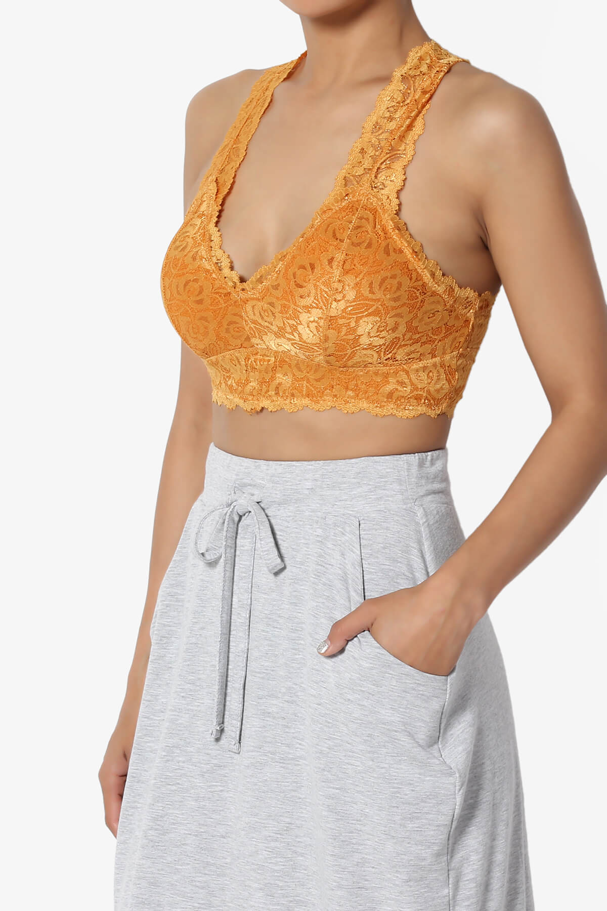 Baja Padded Lace Bralette Crop Tank Top MUSTARD_3