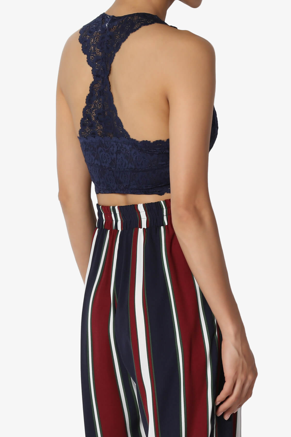 Baja Padded Lace Bralette Crop Tank Top NAVY_4