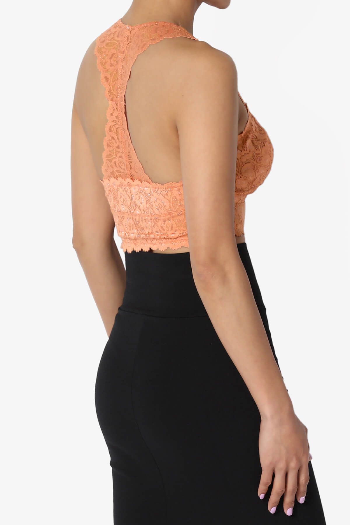 Baja Padded Lace Bralette Crop Tank Top PEACH_4