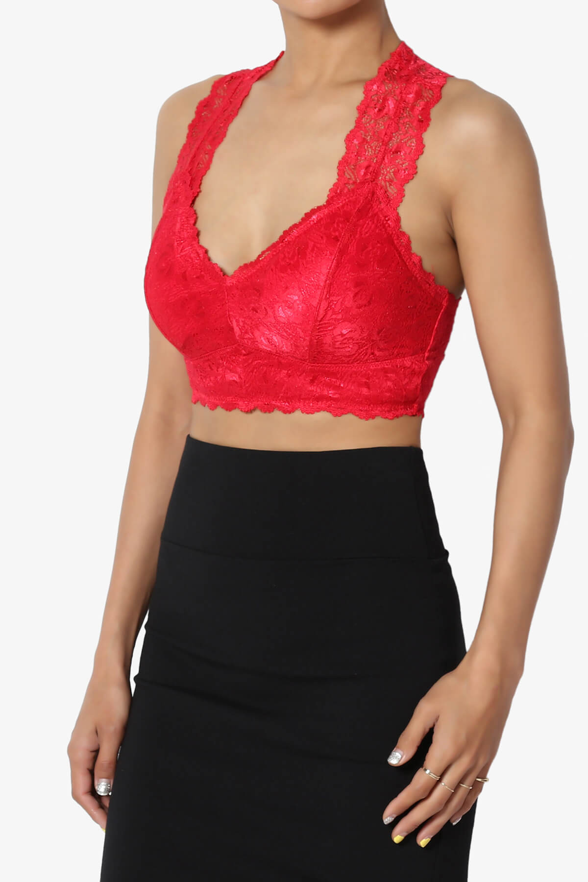 Baja Padded Lace Bralette Crop Tank Top RED_3
