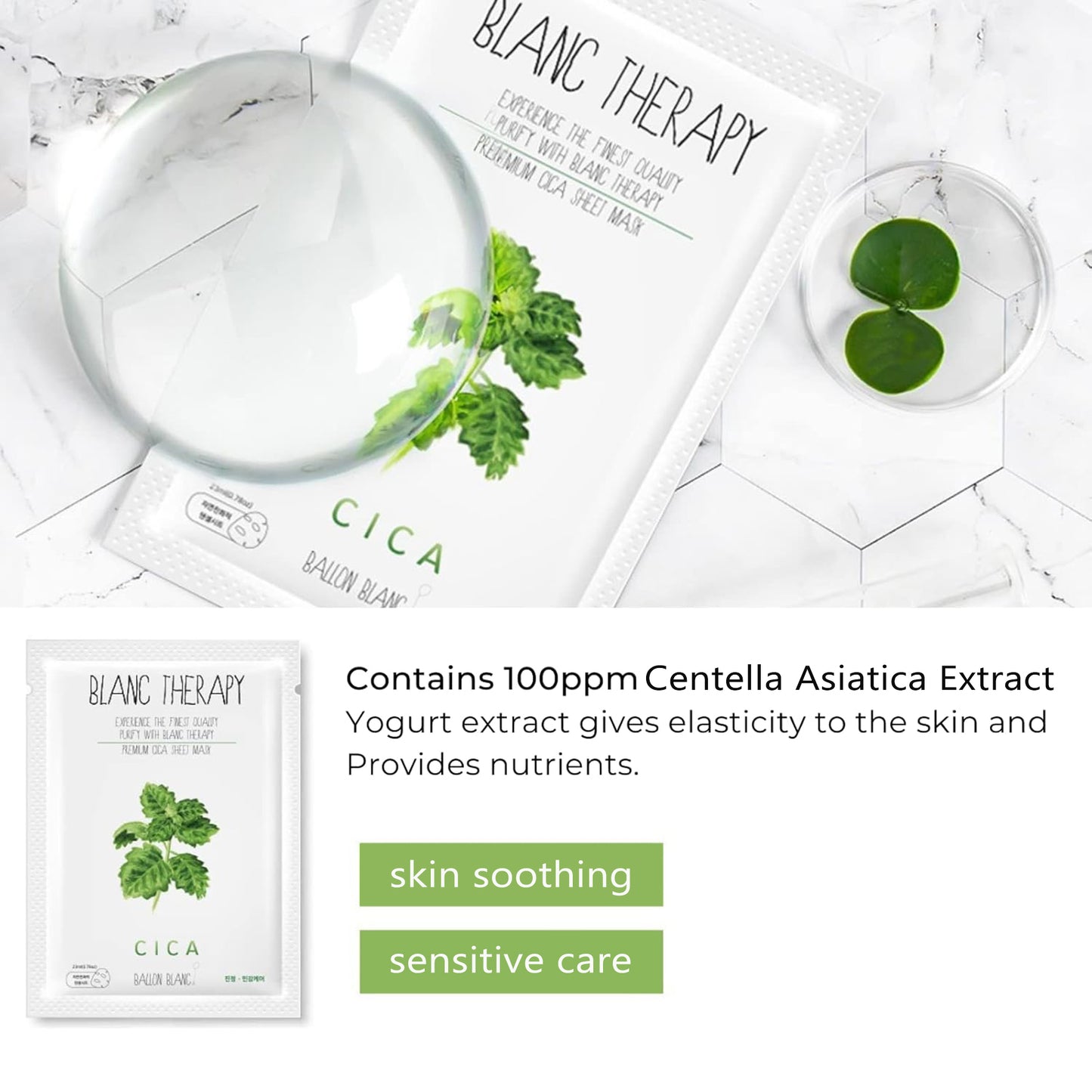 Ballon Blanc Therapy Premium Sheet Mask Variety 6-Pack – Collagen, Cica, Yogurt, Lavender, Berry & Carrot for All Skin Types (23ml x 6 Masks)