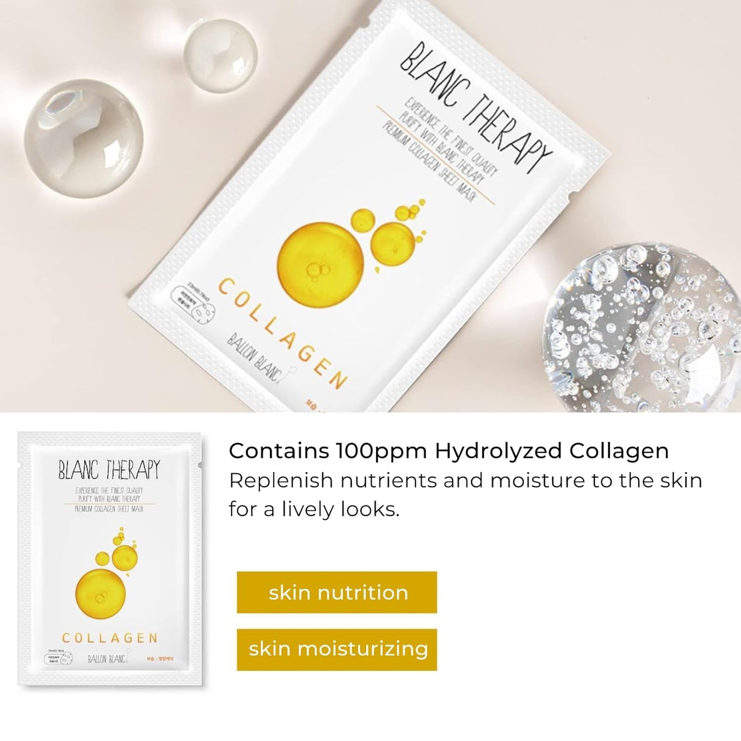 Ballon Blanc Therapy Premium Sheet Mask Variety 6-Pack – Collagen, Cica, Yogurt, Lavender, Berry & Carrot for All Skin Types (23ml x 6 Masks)