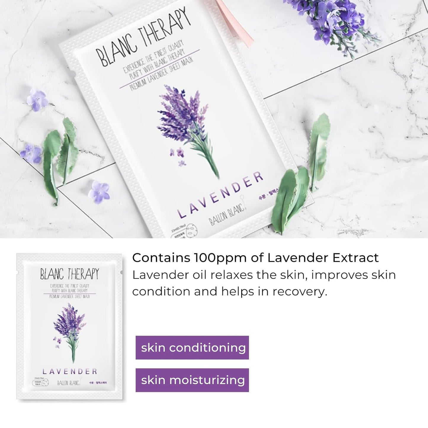 Ballon Blanc Therapy Premium Sheet Mask Variety 6-Pack – Collagen, Cica, Yogurt, Lavender, Berry & Carrot for All Skin Types (23ml x 6 Masks)