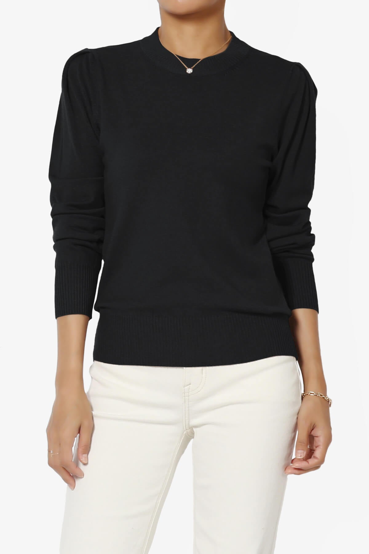 Bcarina Pleated Shoulder Crew Neck Sweater BLACK_1