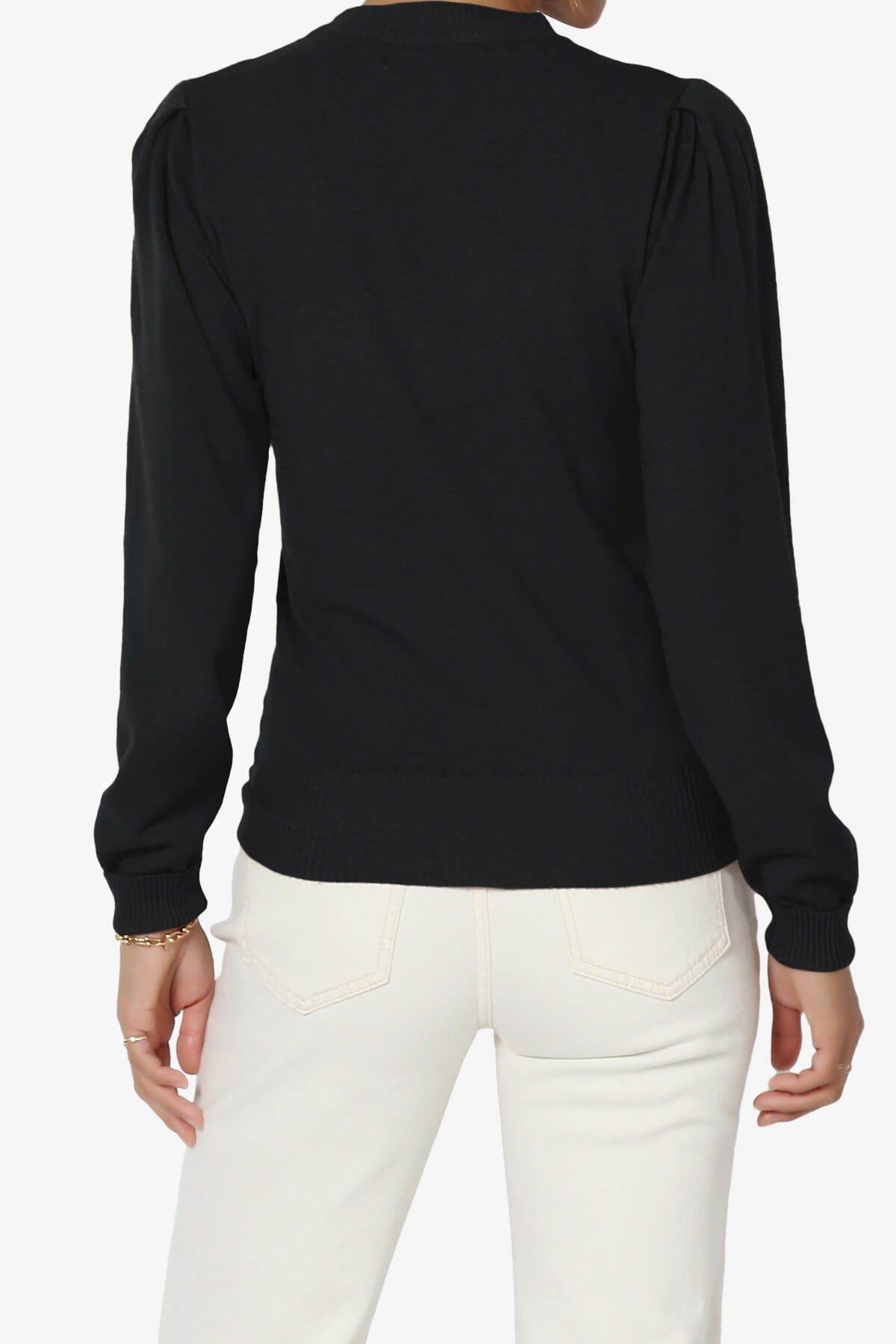 Bcarina Pleated Shoulder Crew Neck Sweater BLACK_2