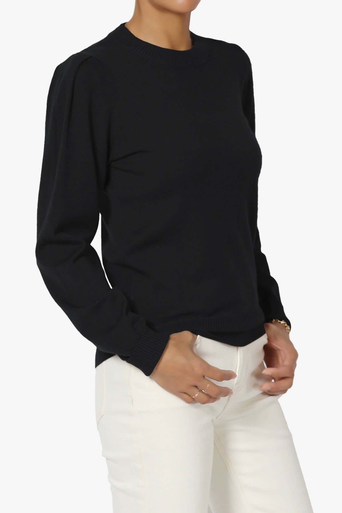 Bcarina Pleated Shoulder Crew Neck Sweater BLACK_3