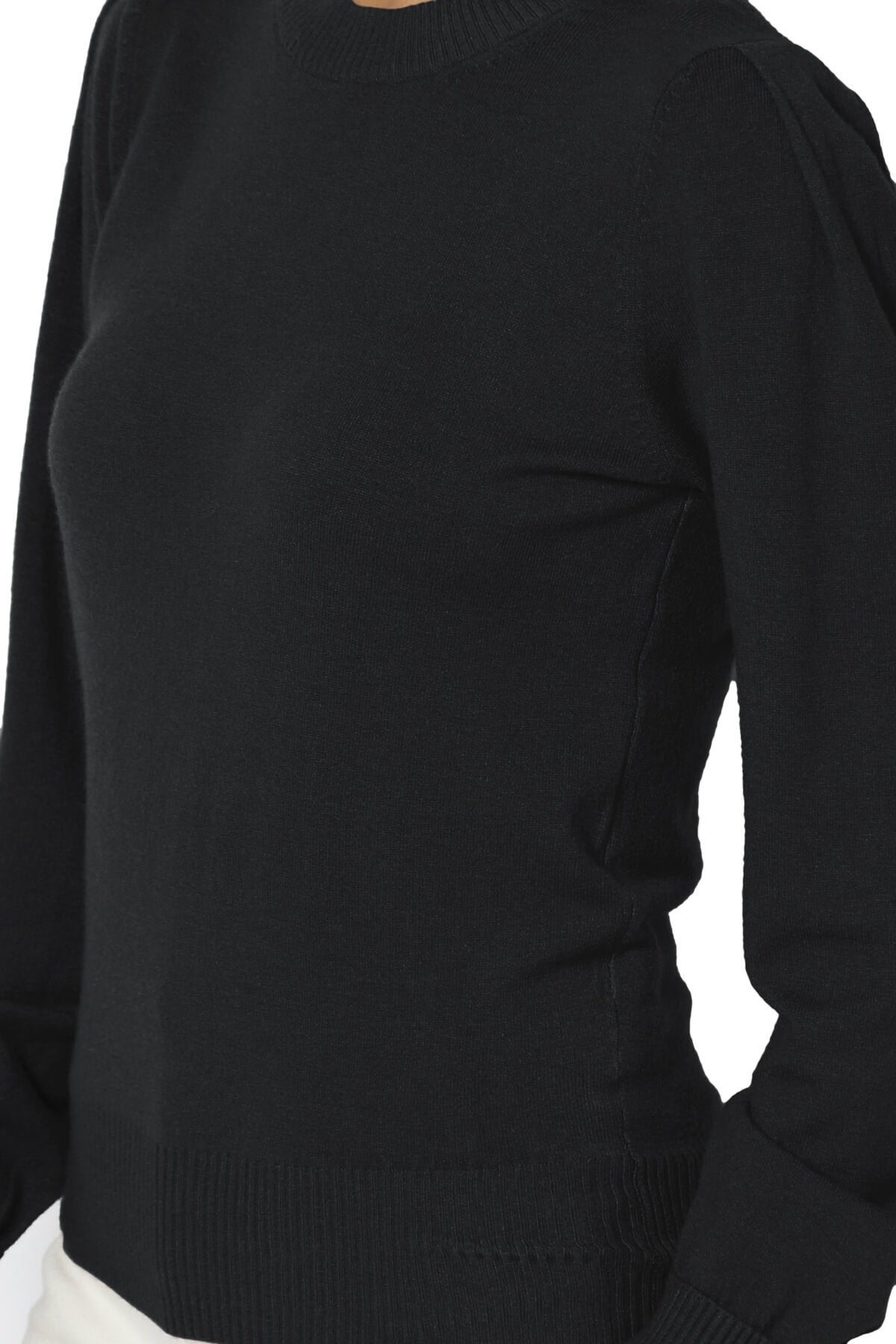 Bcarina Pleated Shoulder Crew Neck Sweater BLACK_5