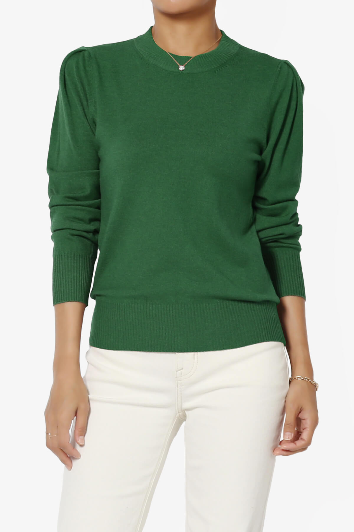 Bcarina Pleated Shoulder Crew Neck Sweater DARK GREEN_1