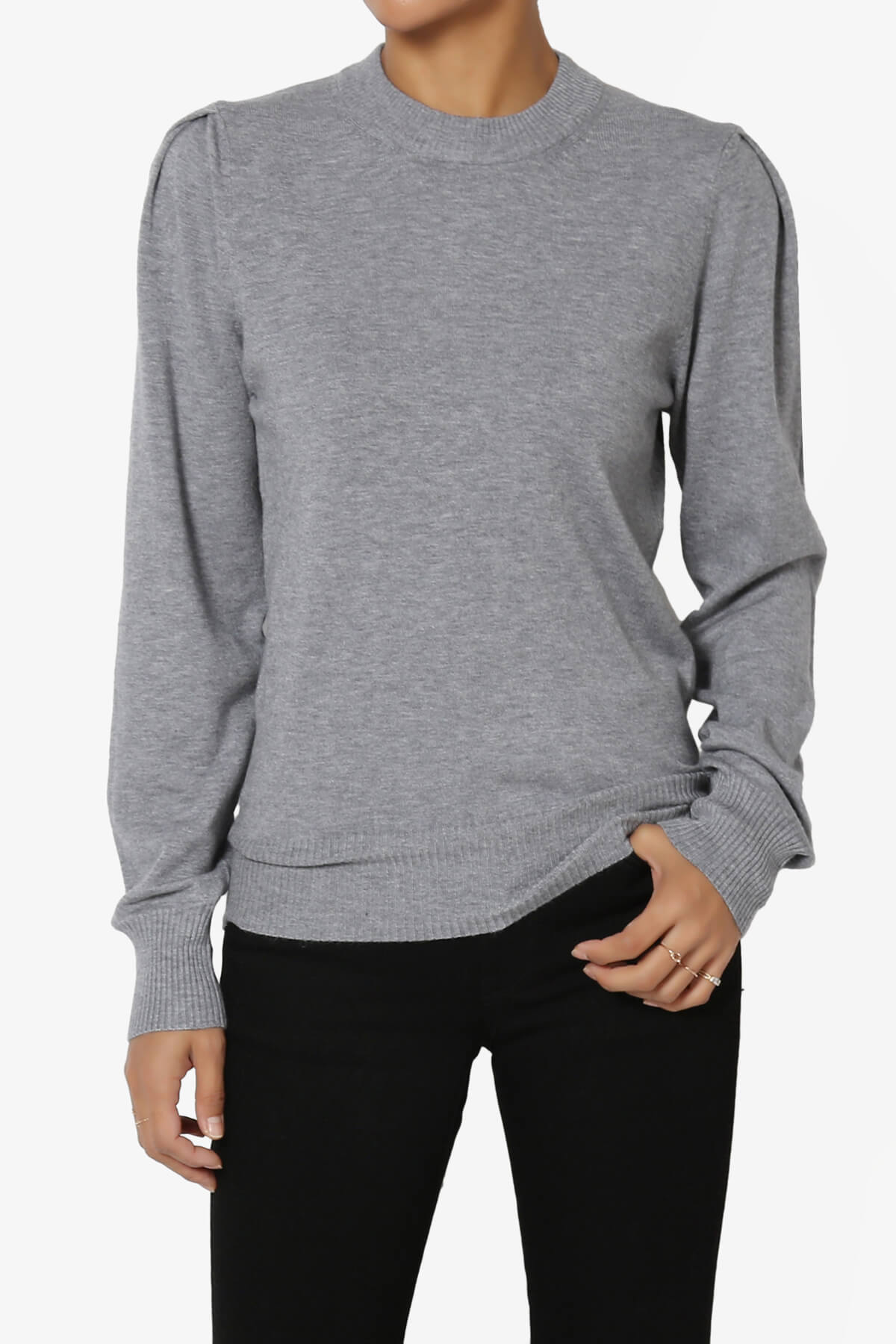 Bcarina Pleated Shoulder Crew Neck Sweater HEATHER GREY_1