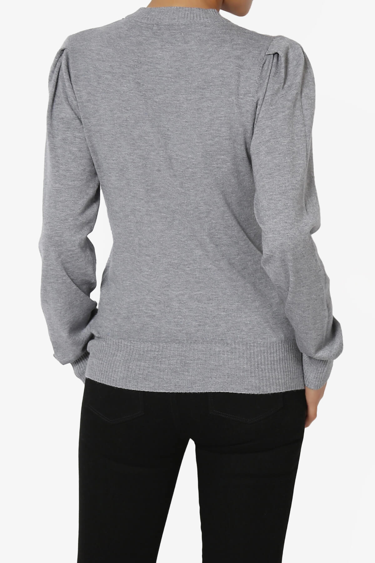 Bcarina Pleated Shoulder Crew Neck Sweater HEATHER GREY_2