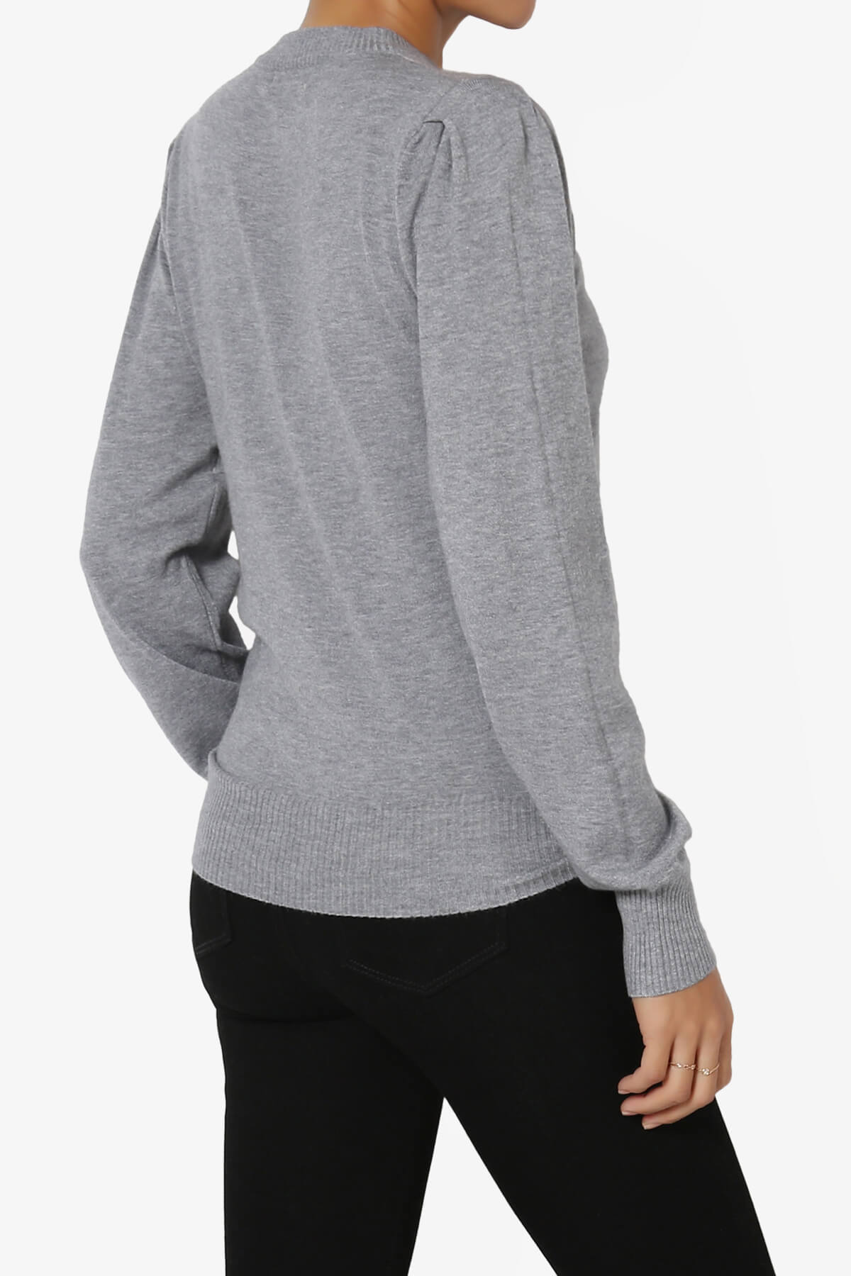 Bcarina Pleated Shoulder Crew Neck Sweater HEATHER GREY_4