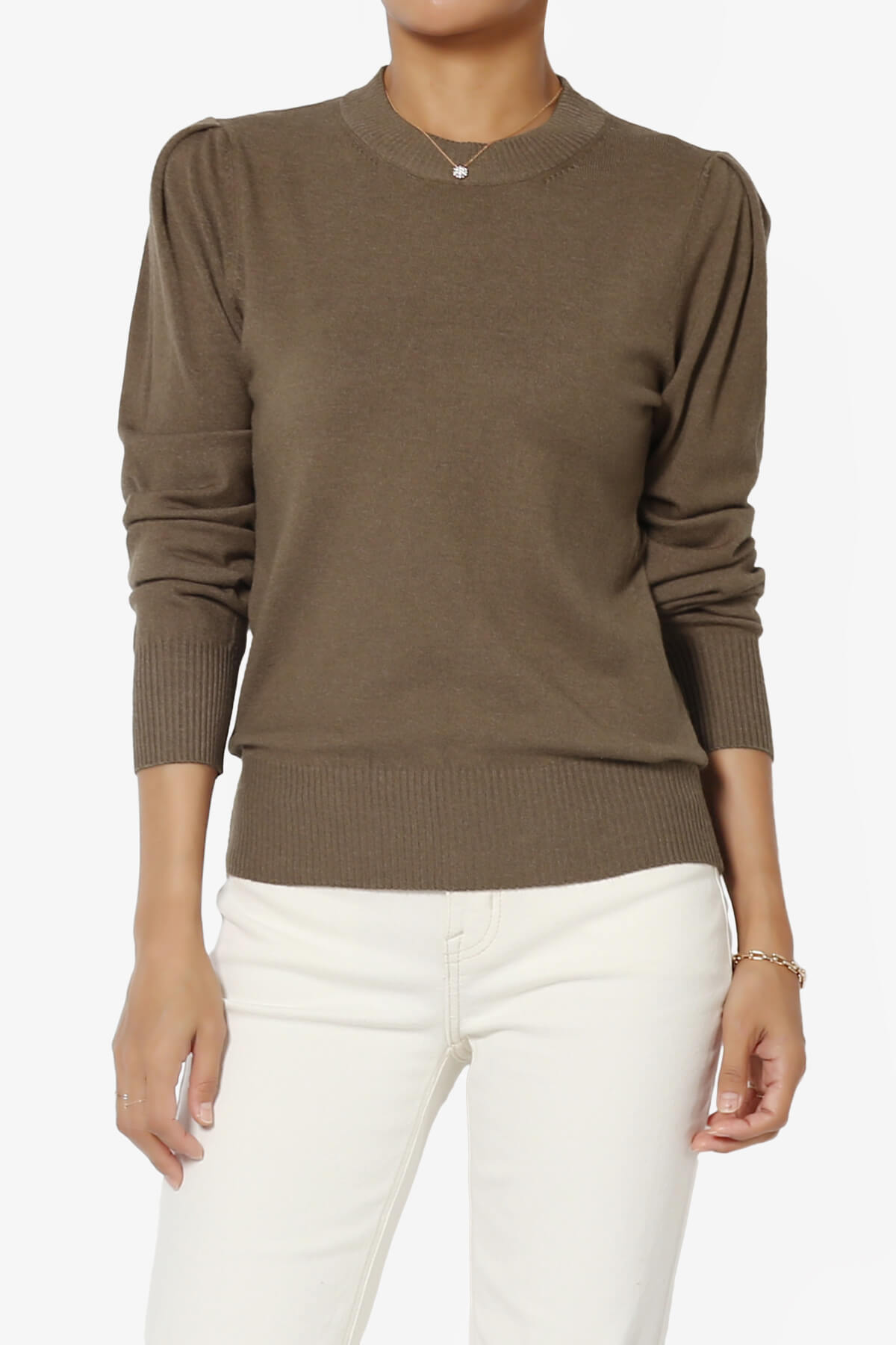 Bcarina Pleated Shoulder Crew Neck Sweater MOCHA_1