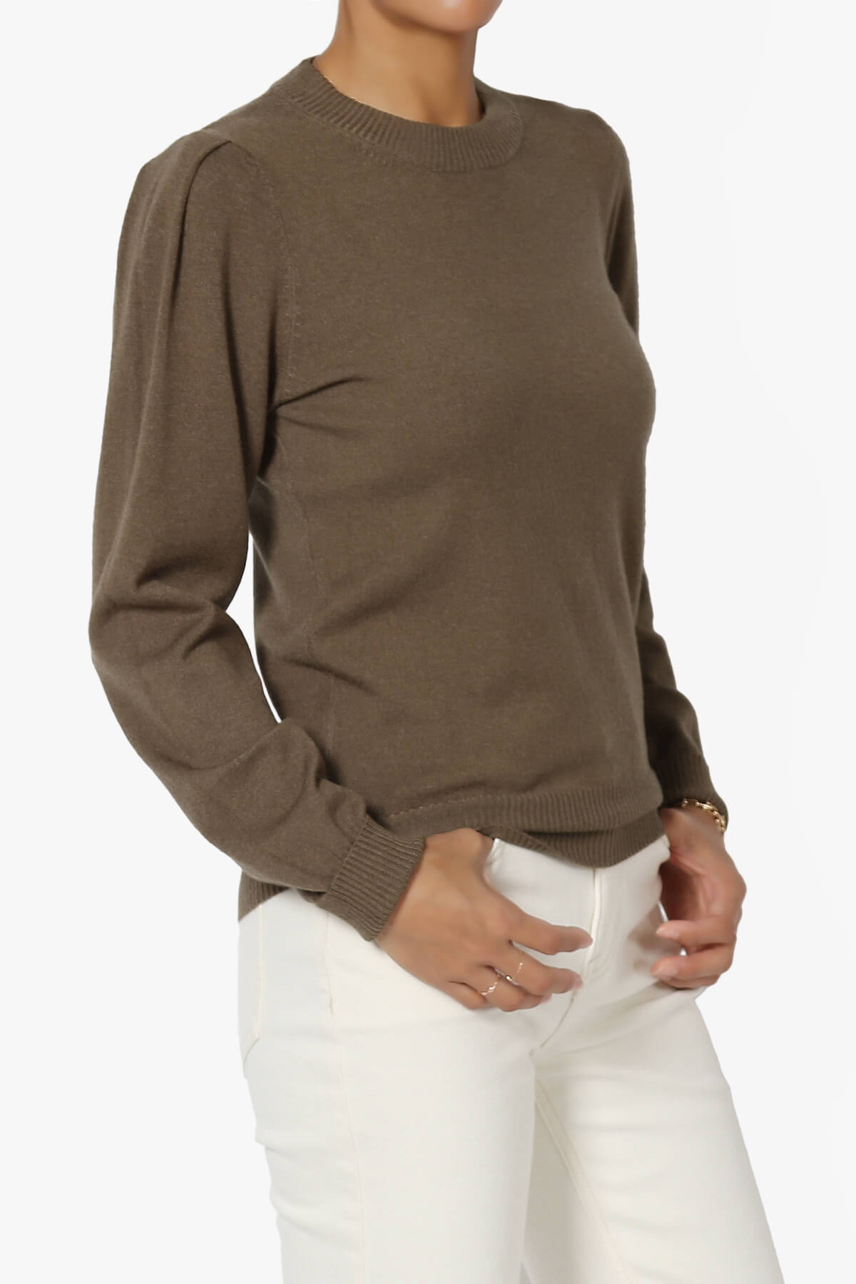 Bcarina Pleated Shoulder Crew Neck Sweater MOCHA_3