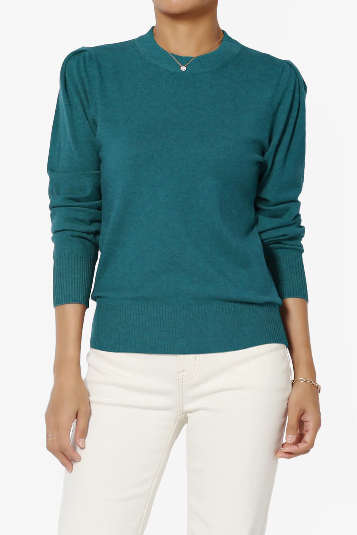 Bcarina Pleated Shoulder Crew Neck Sweater OCEAN TEAL_1