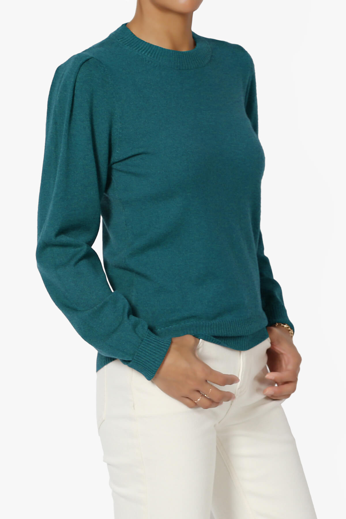Bcarina Pleated Shoulder Crew Neck Sweater OCEAN TEAL_3