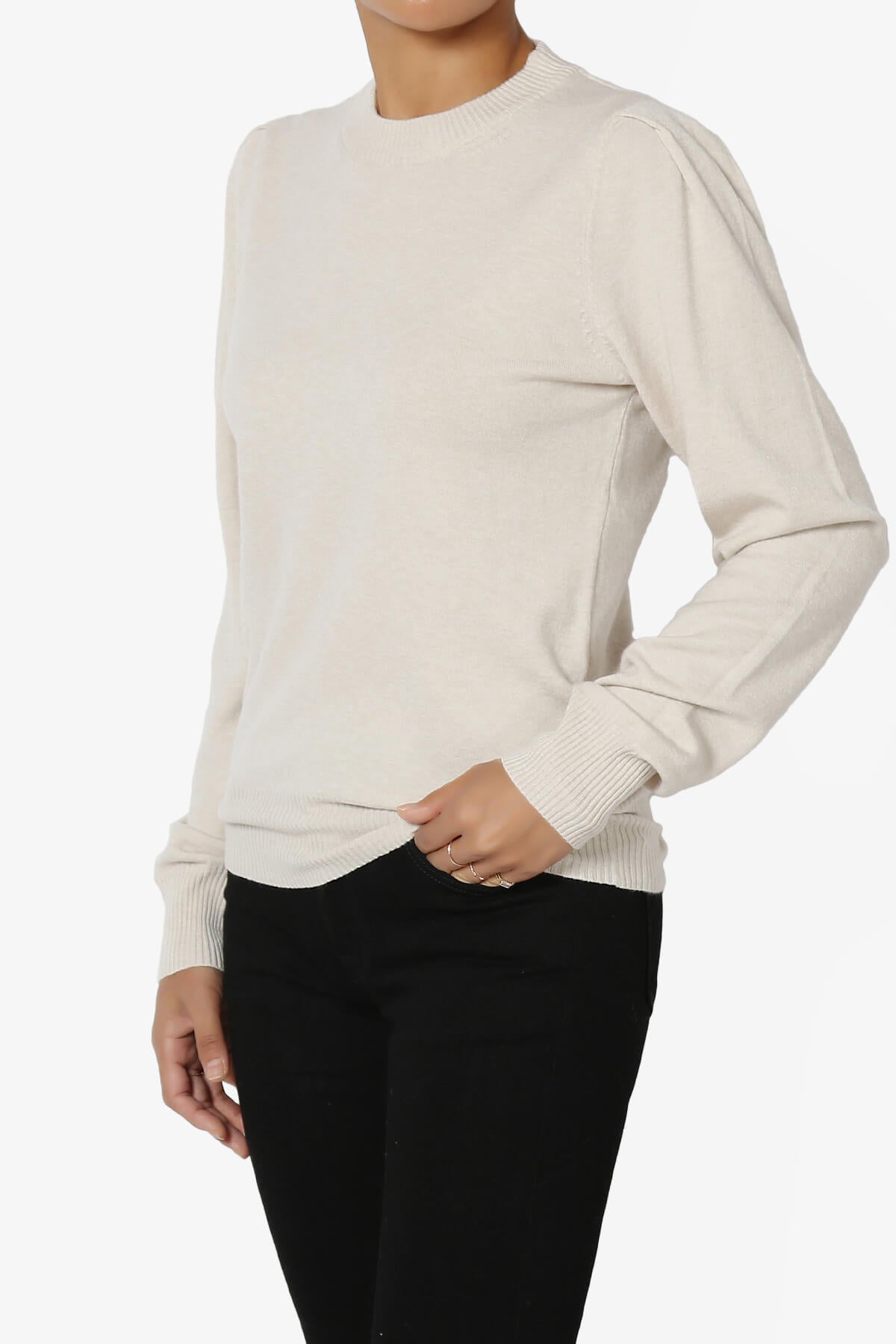 Bcarina Pleated Shoulder Crew Neck Sweater SAND BEIGE_3