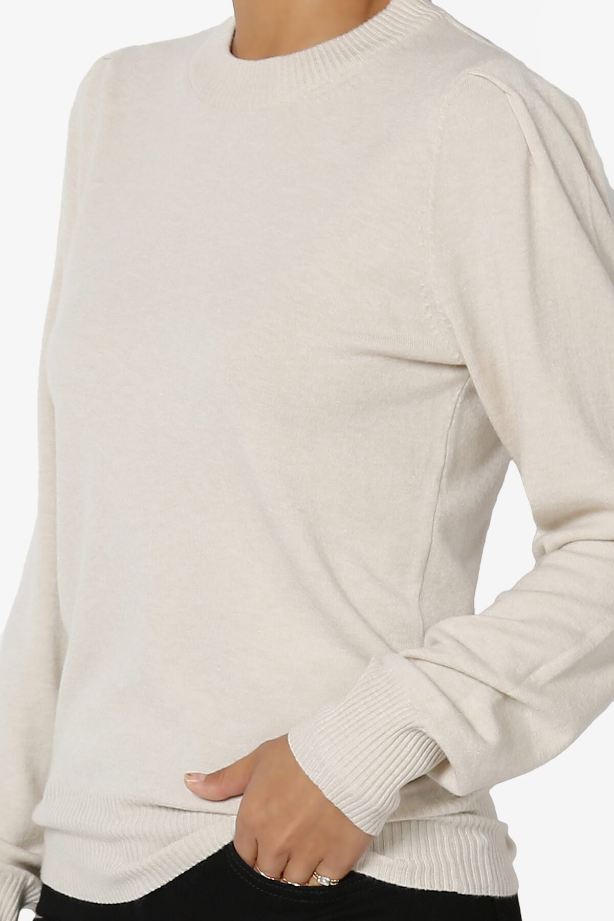 Bcarina Pleated Shoulder Crew Neck Sweater SAND BEIGE_5