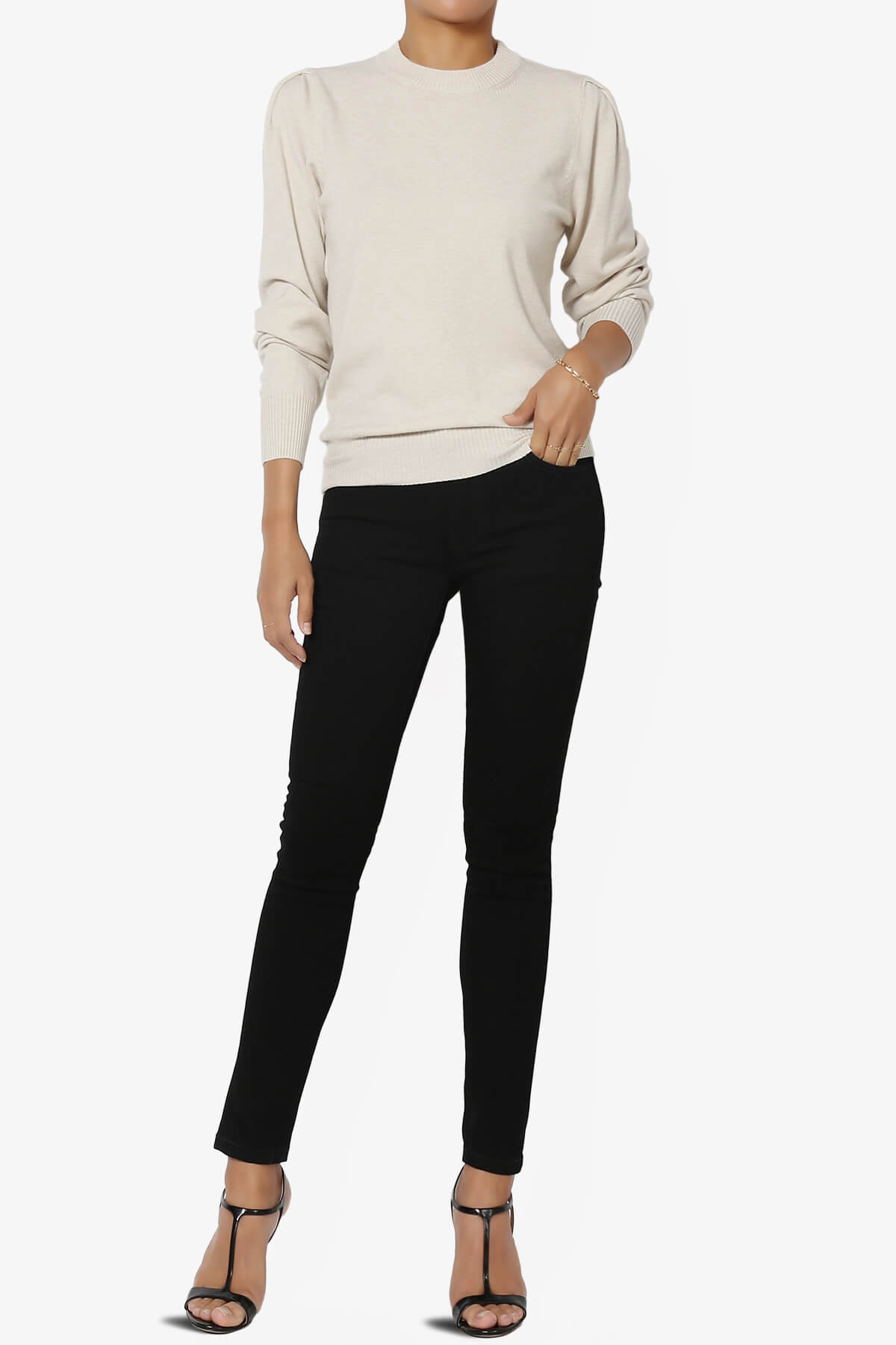 Bcarina Pleated Shoulder Crew Neck Sweater SAND BEIGE_6