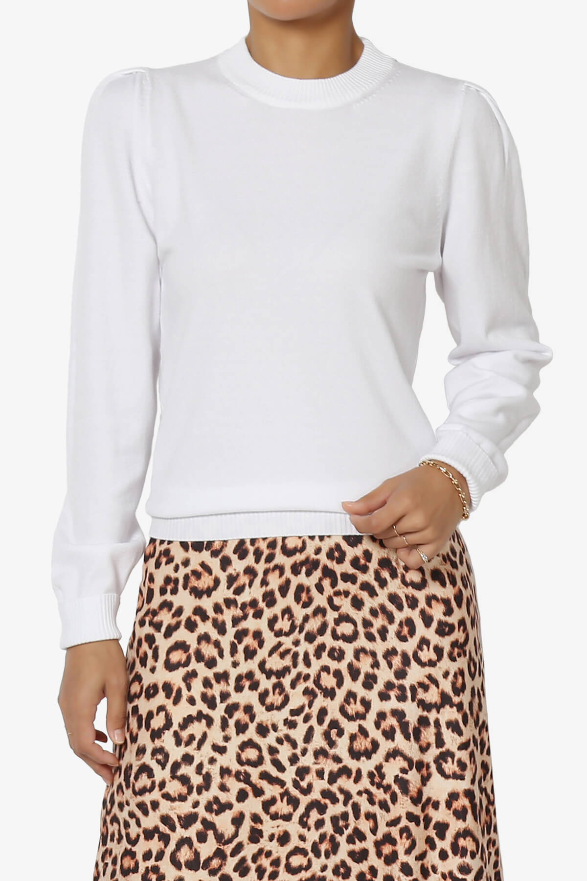 Bcarina Pleated Shoulder Crew Neck Sweater WHITE_1