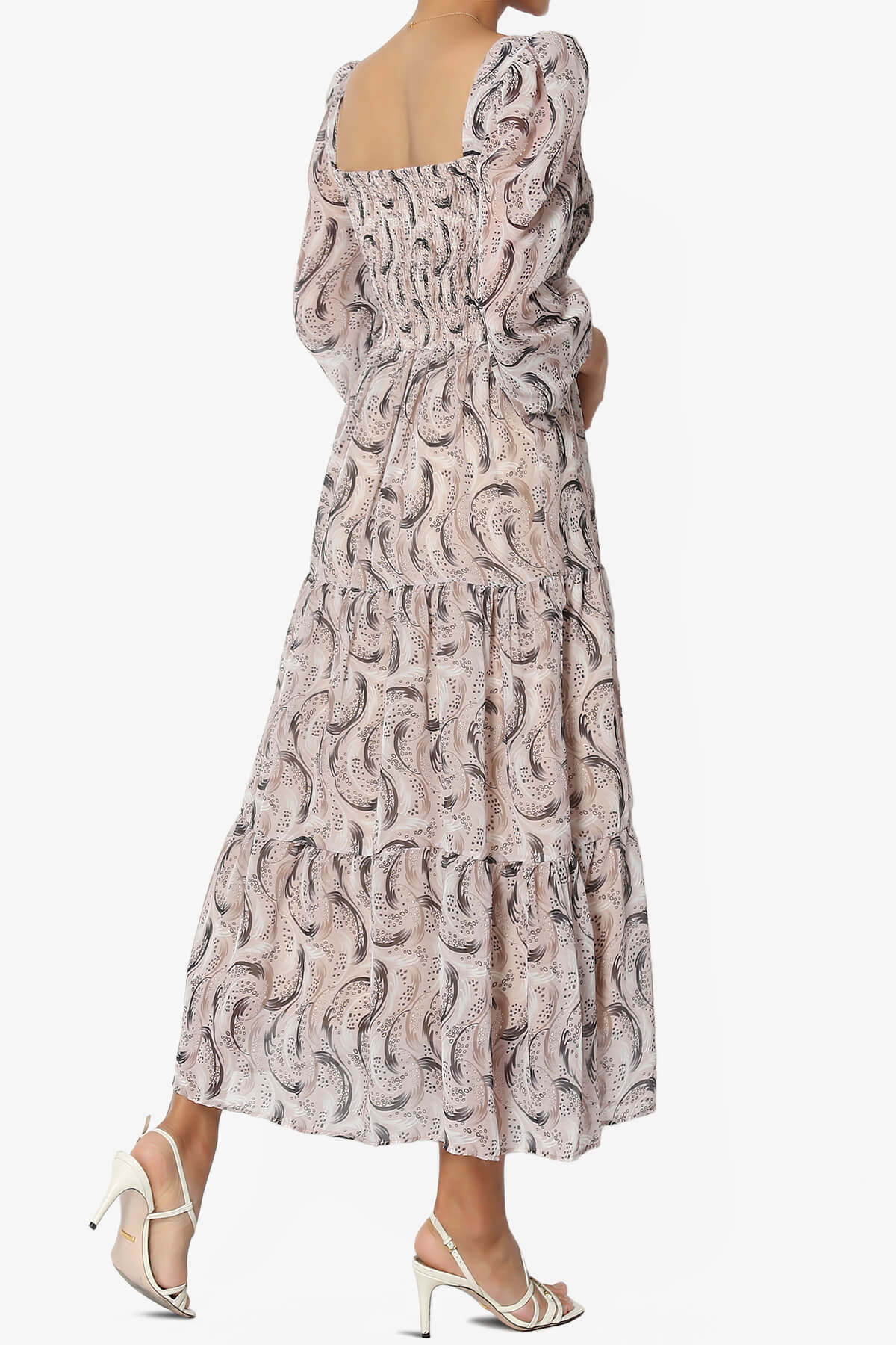 Beki Square Neck Chiffon Flared Midi Dress ASH BLUSH_4