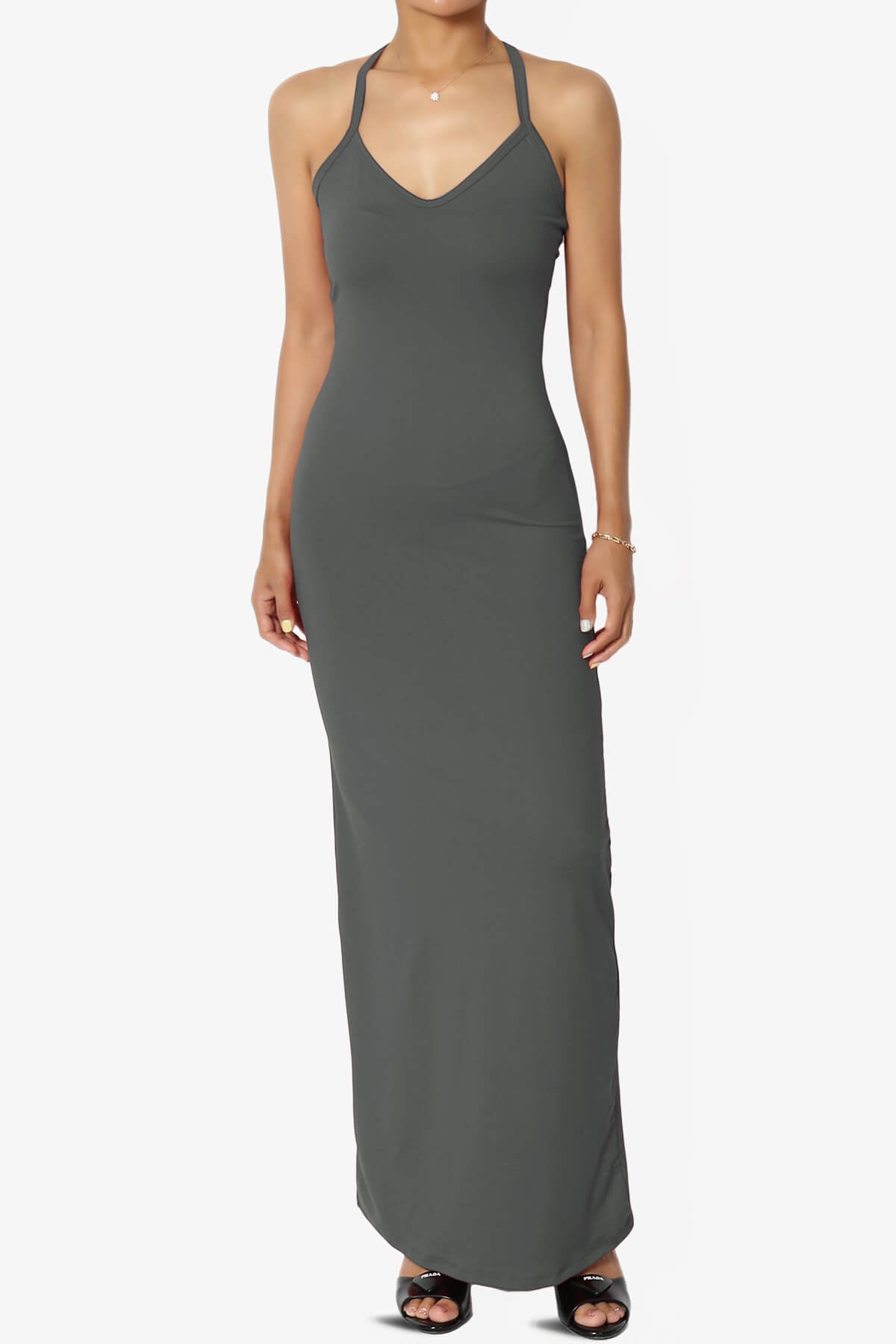 Berlin Stretch Silky Knit Cami Maxi Dress ASH GREY_1