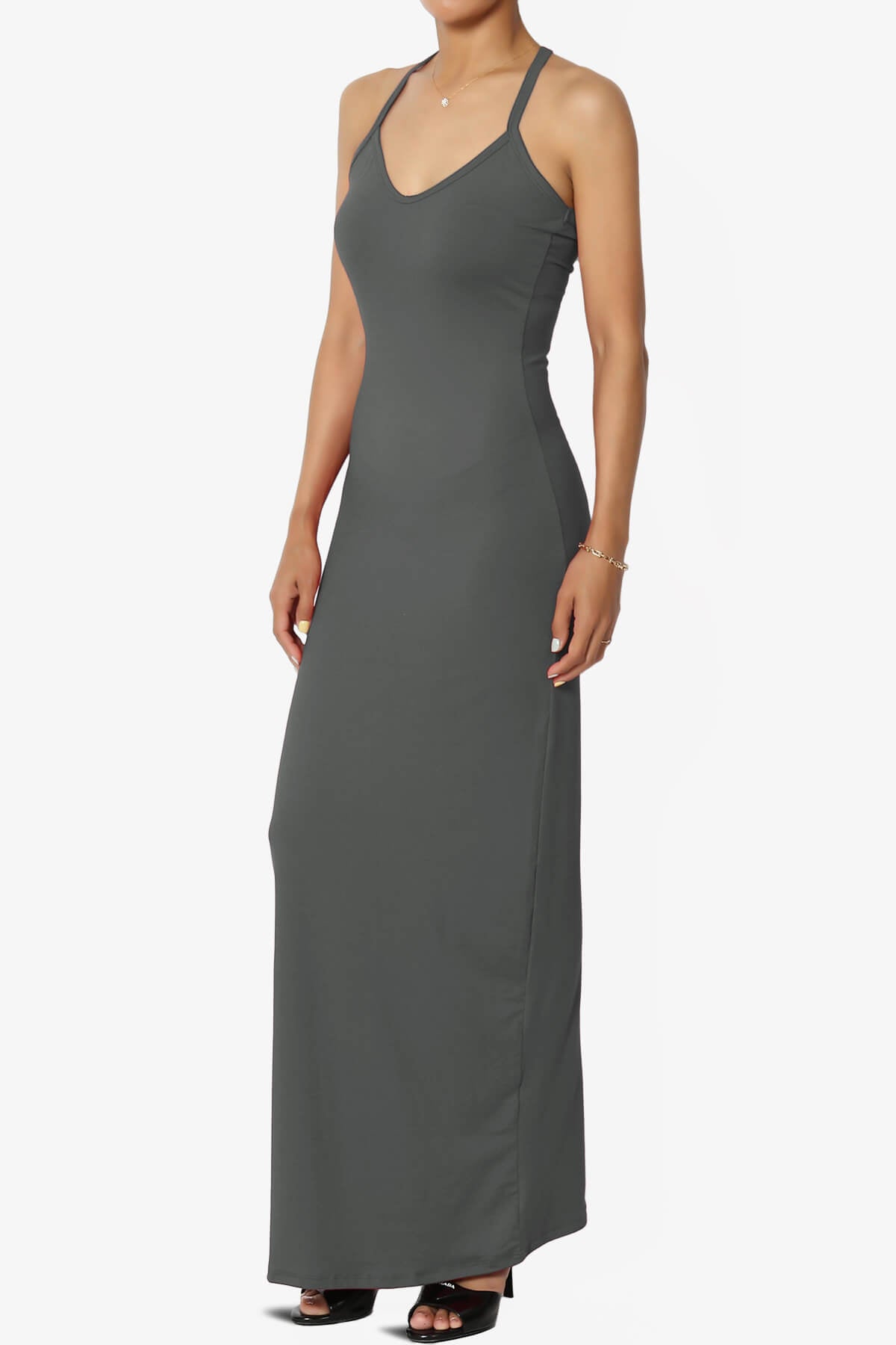 Berlin Stretch Silky Knit Cami Maxi Dress ASH GREY_3