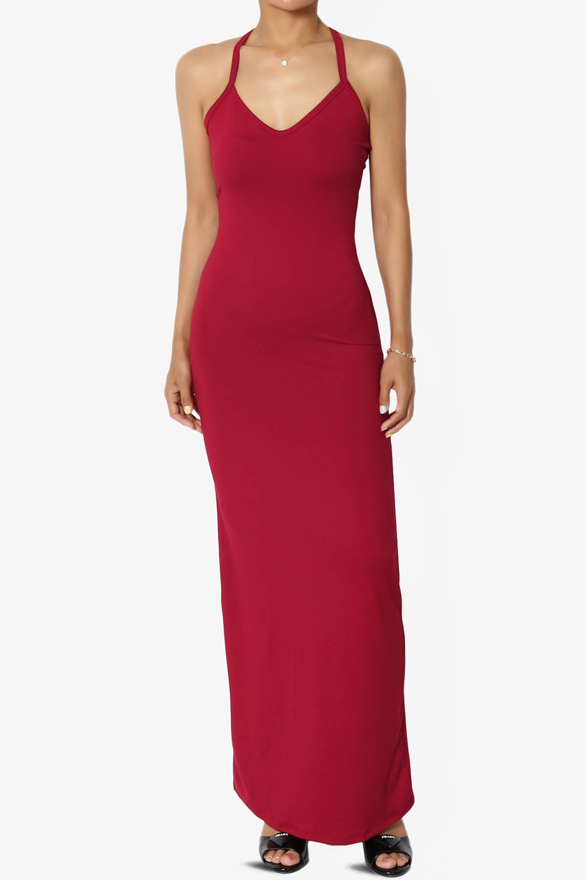 Berlin Stretch Silky Knit Cami Maxi Dress BURGUNDY_1