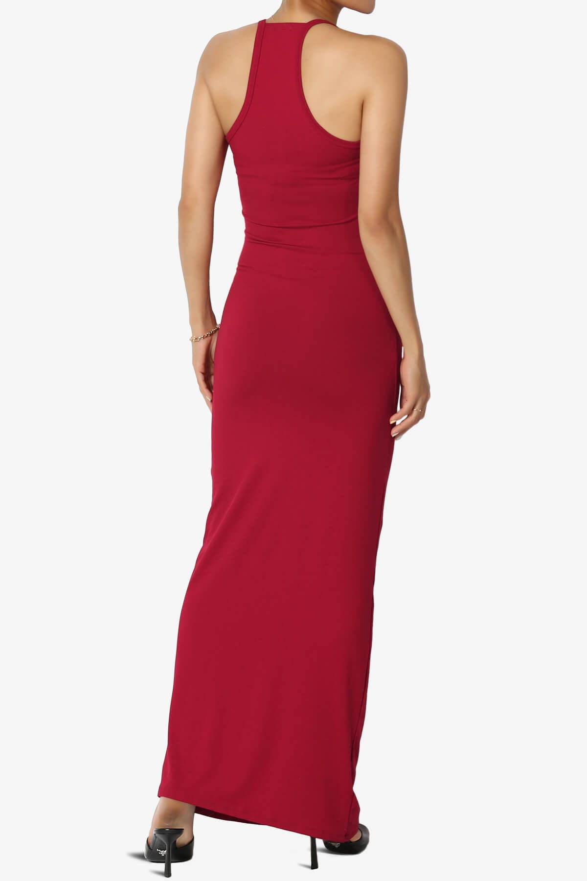 Berlin Stretch Silky Knit Cami Maxi Dress BURGUNDY_2