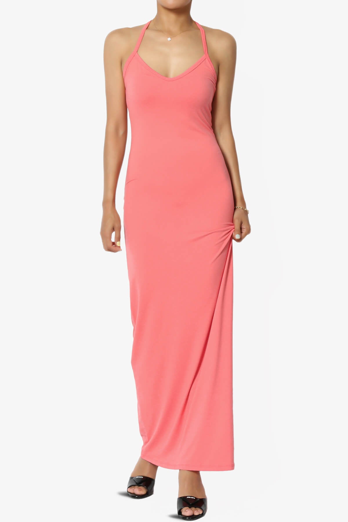 Berlin Stretch Silky Knit Cami Maxi Dress CORAL_1
