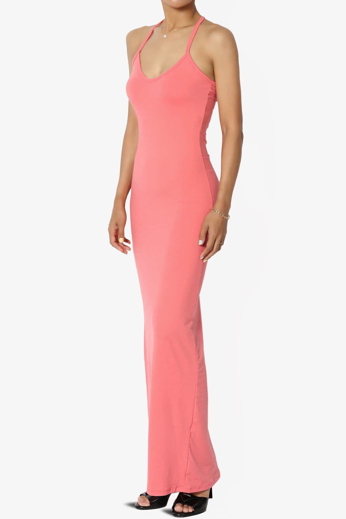 Berlin Stretch Silky Knit Cami Maxi Dress CORAL_3