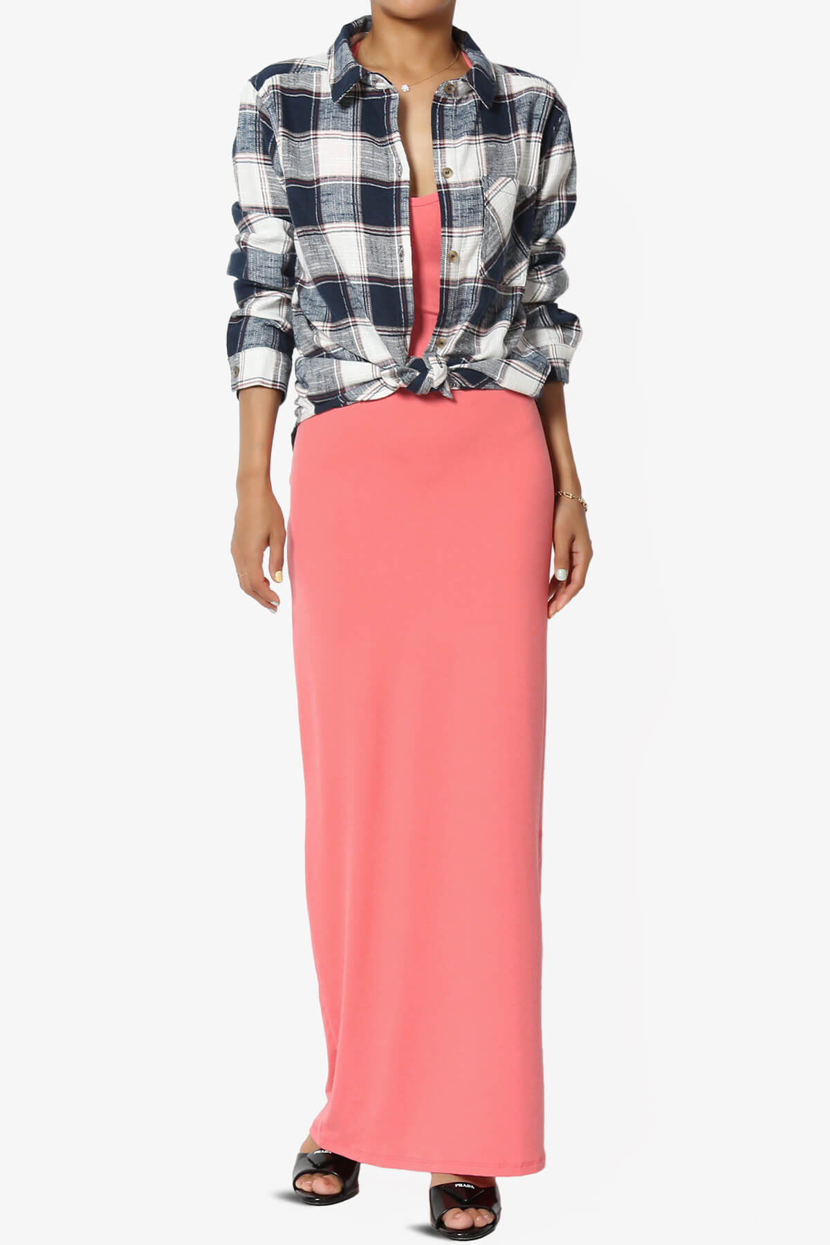 Berlin Stretch Silky Knit Cami Maxi Dress CORAL_6