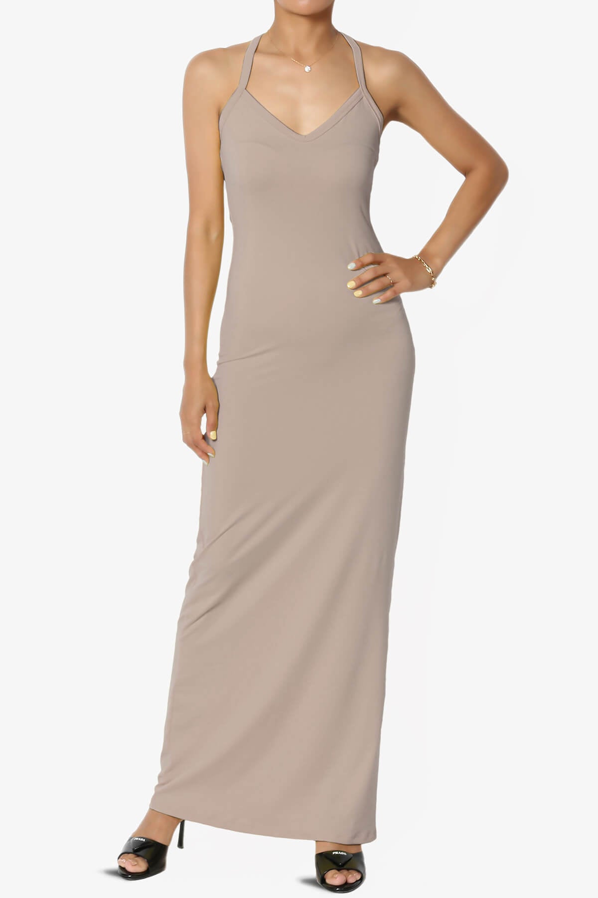 Berlin Stretch Silky Knit Cami Maxi Dress LIGHT MOCHA_1