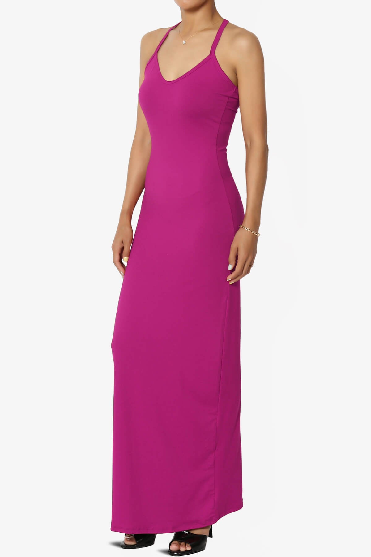 Berlin Stretch Silky Knit Cami Maxi Dress MAGENTA_3