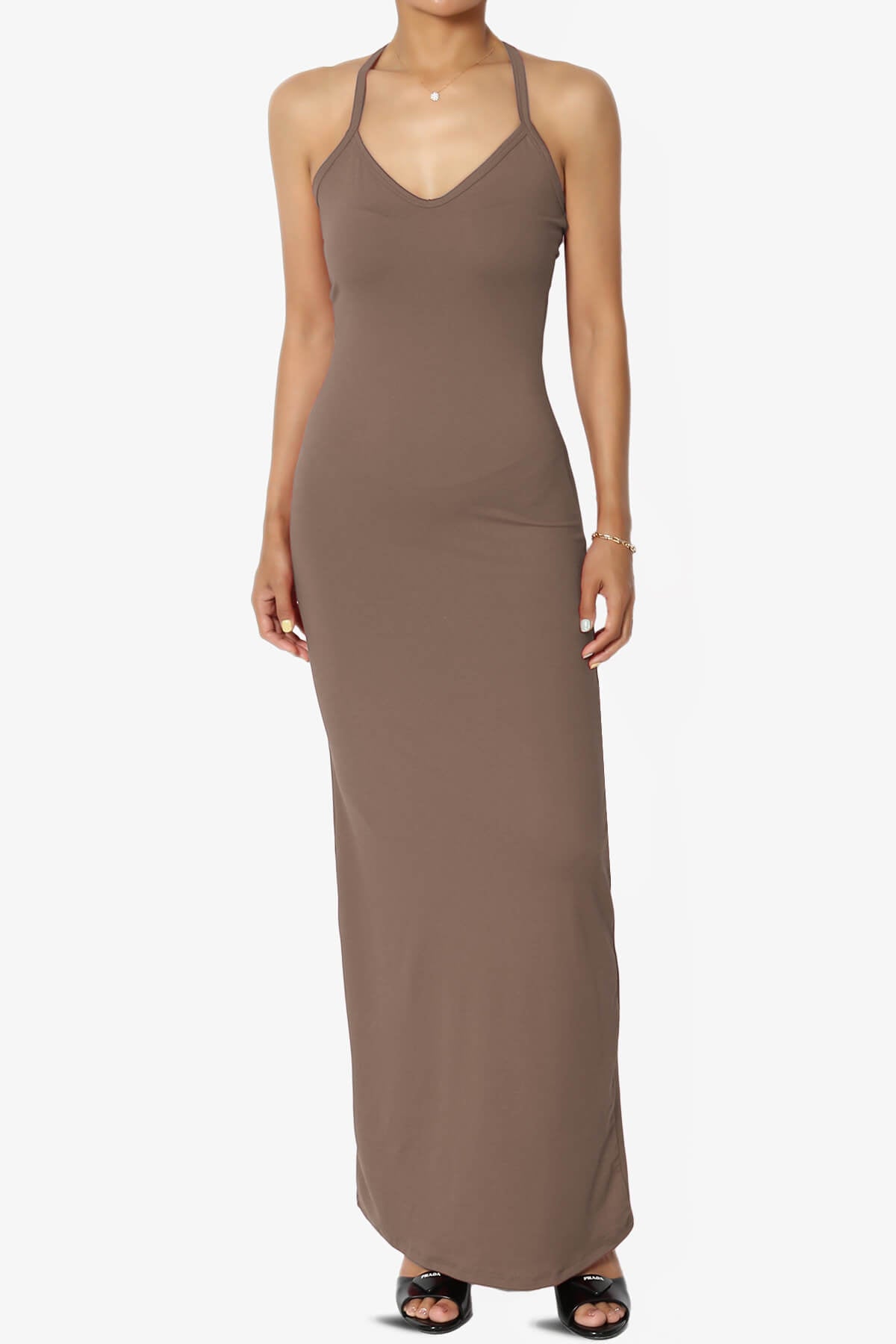 Berlin Stretch Silky Knit Cami Maxi Dress MOCHA_1