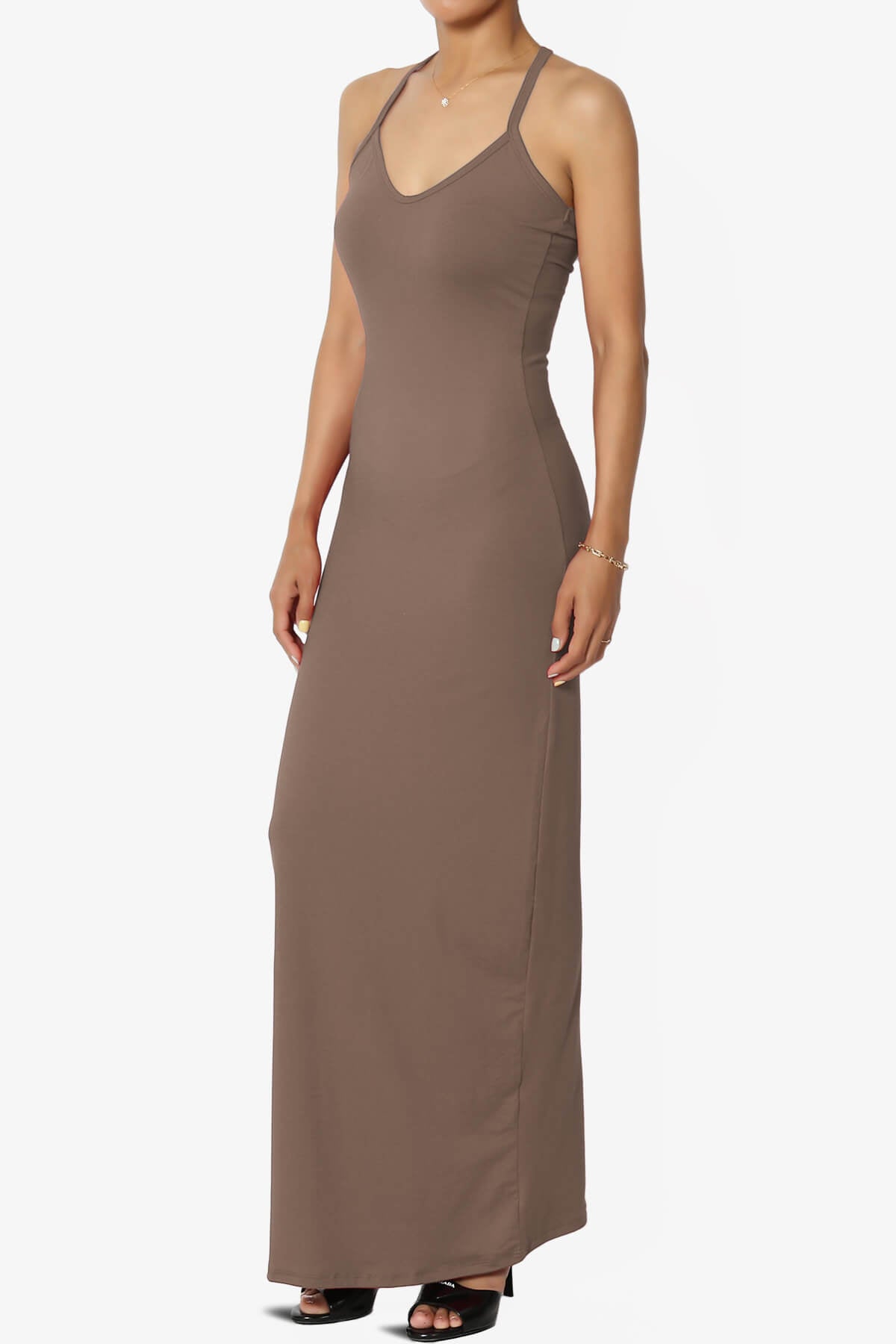 Berlin Stretch Silky Knit Cami Maxi Dress MOCHA_3