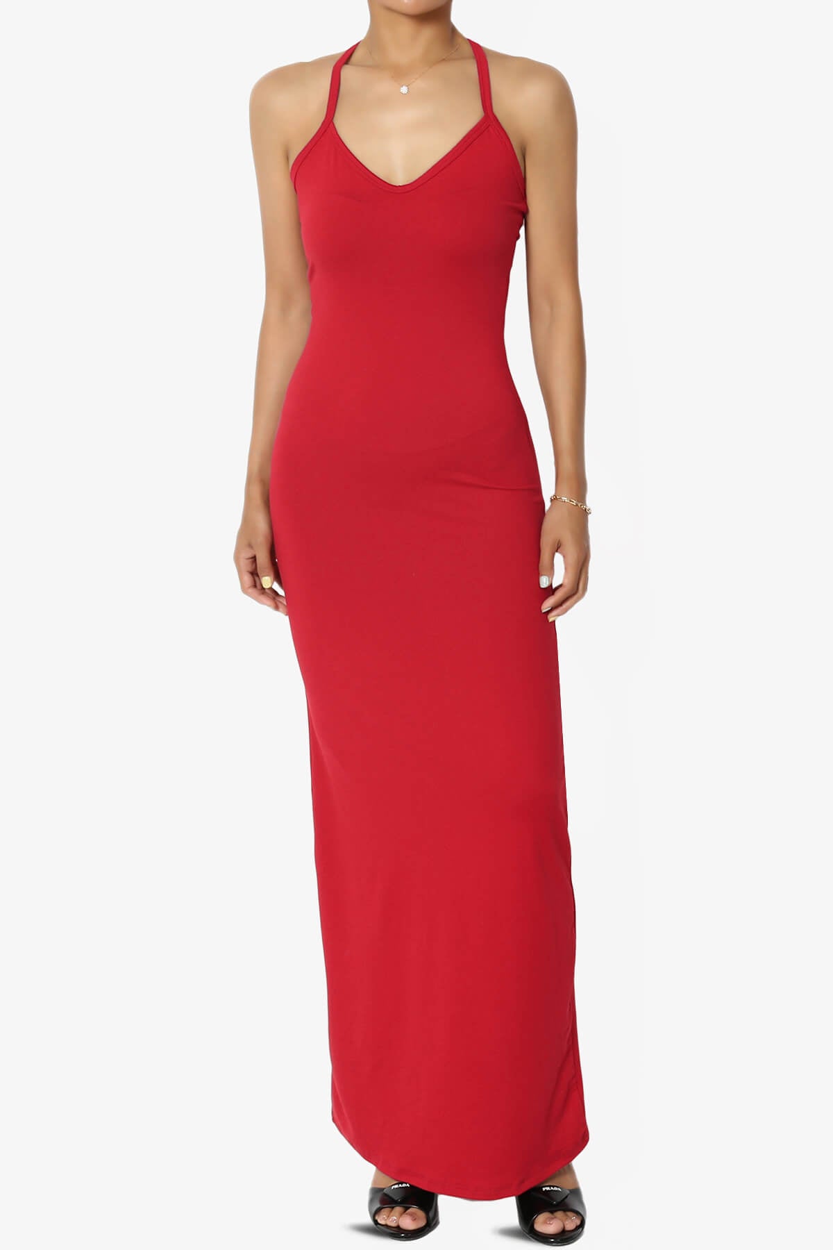 Berlin Stretch Silky Knit Cami Maxi Dress RED_1