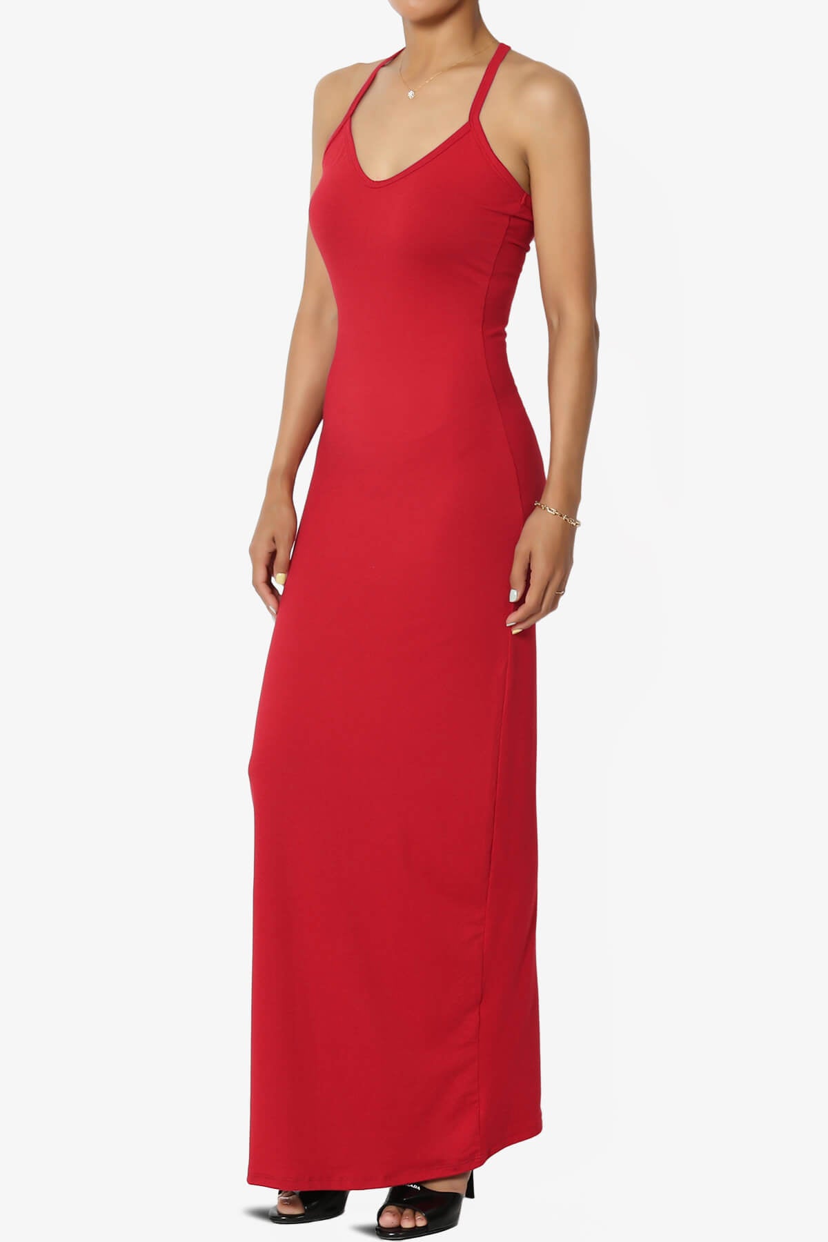 Berlin Stretch Silky Knit Cami Maxi Dress RED_3