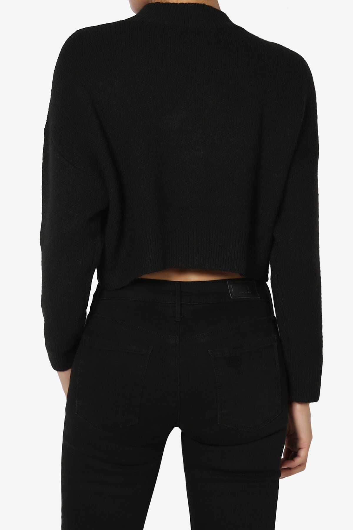 Bigmona Long Sleeve Crop Knit Sweater BLACK_2