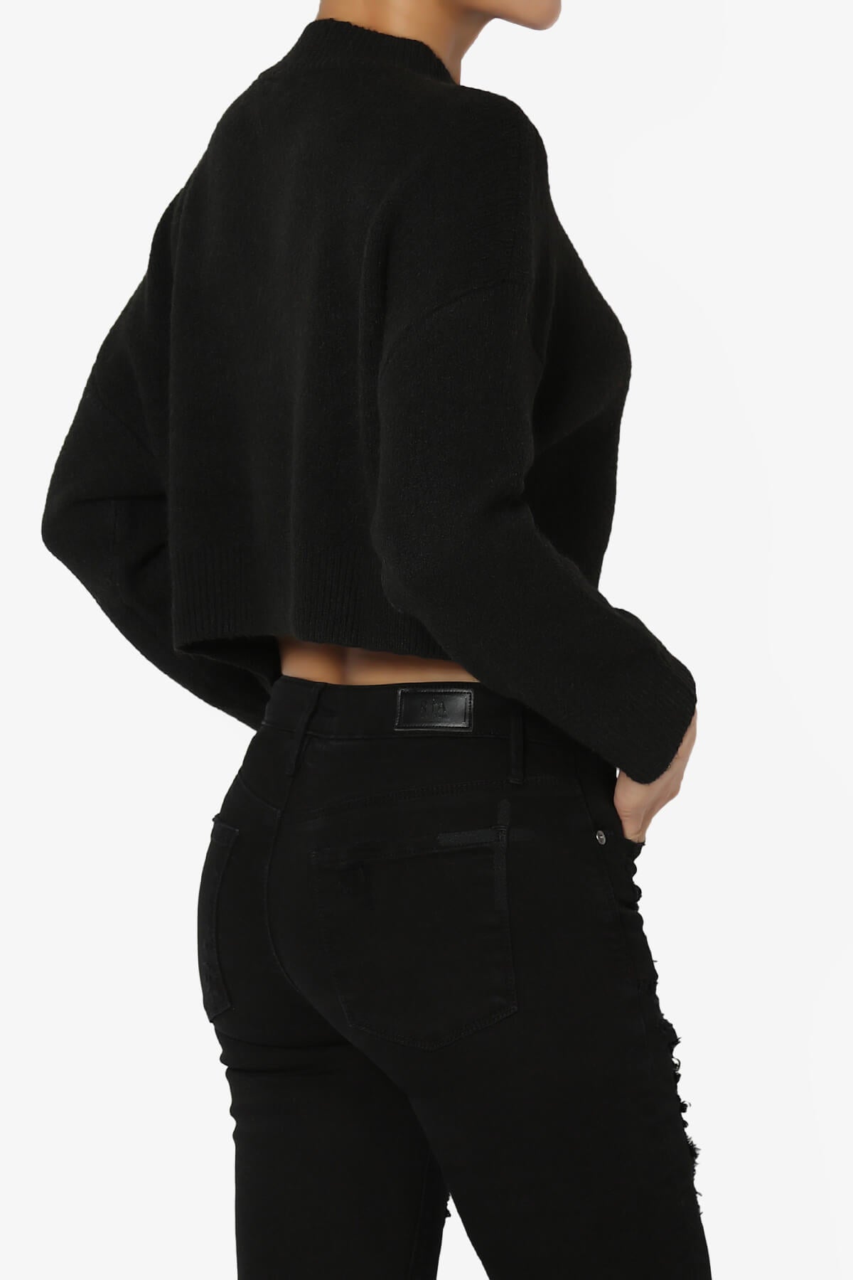 Bigmona Long Sleeve Crop Knit Sweater BLACK_4