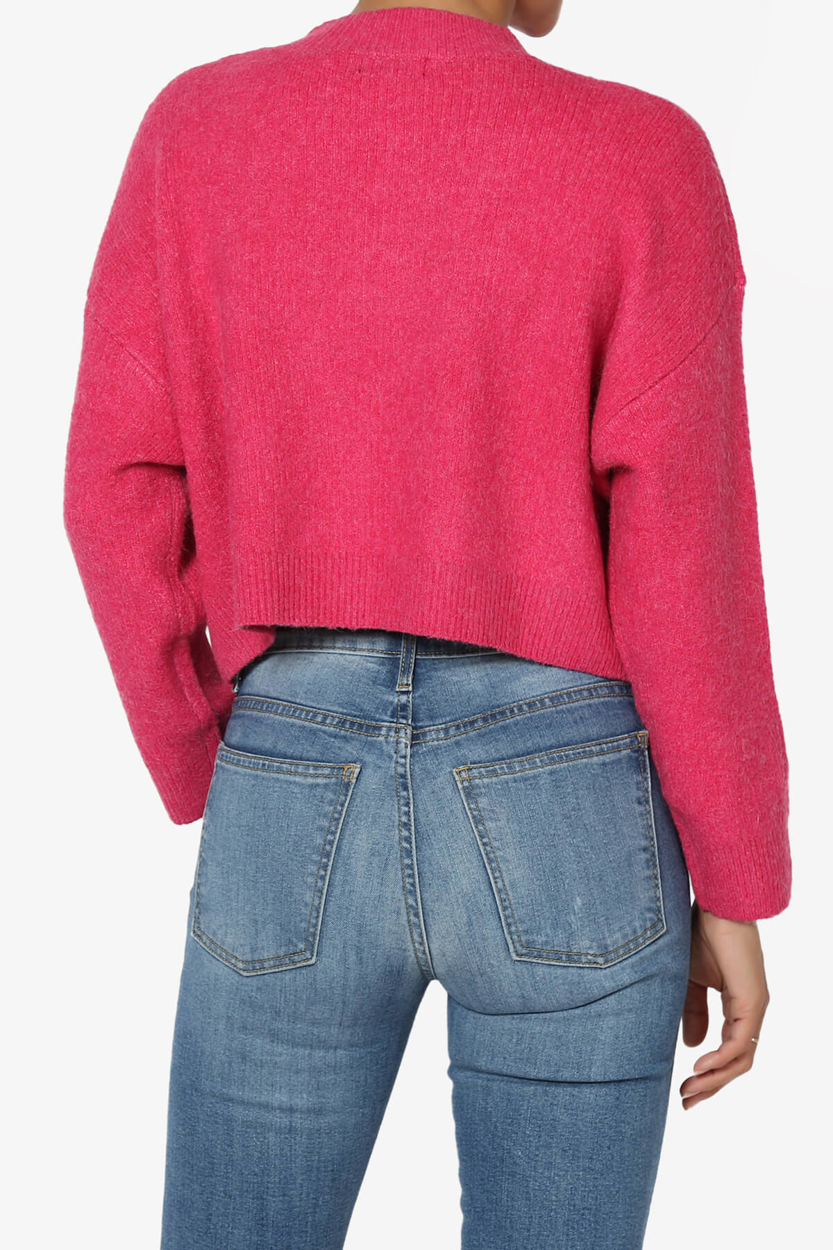 Bigmona Long Sleeve Crop Knit Sweater FUCHSIA_2