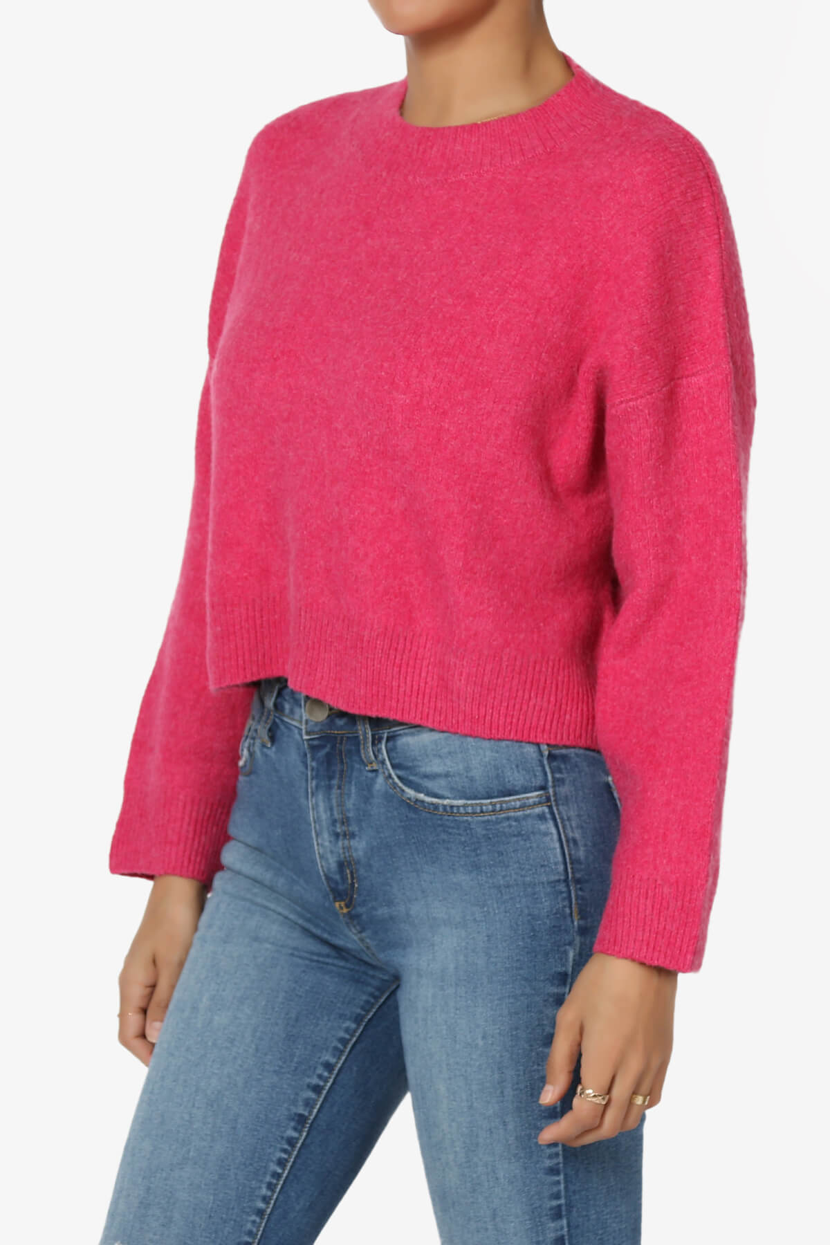 Bigmona Long Sleeve Crop Knit Sweater FUCHSIA_3